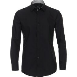VENTI Herren Businesshemd Langarm Kent Modern-Fit Schwarz