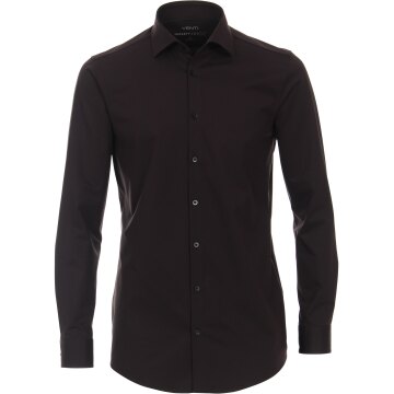 VENTI Herren Businesshemd Langarm Body-Fit Jerseyflex Schwarz