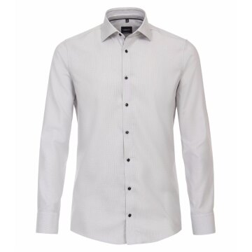 VENTI Herren Businesshemd Langarm Kent Modern-Fit Twill Silber