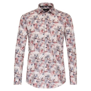 CASAMODA Herren Freizeithemd Langarm Casual-Fit Rot gemustert