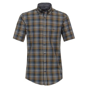 CASAMODA Herren Freizeithemd Kurzarm Button-Down Casual-Fit Beige kariert