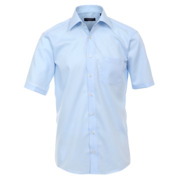 Größe 40 Casamoda Hemd Hellblau Uni Kurzarm Modern Fit Leicht Tailliert Kentkragen 100% Baumwolle Bügelfrei