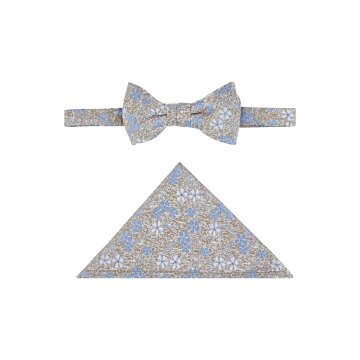 Atelier-Torino MIX&MATCH Herren Schleife Einstecktuch Hellbraun/Blau Floral