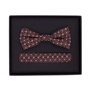 VENTI Herren Fliege Einstecktuch Set-2-tlg Orange gemustert