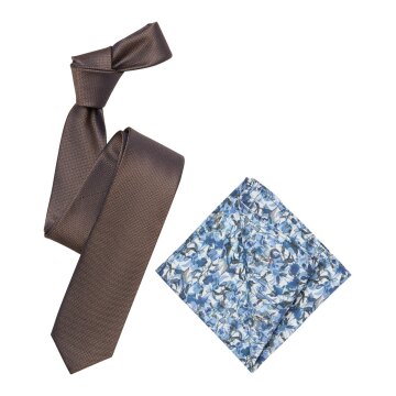 VENTI Herren Krawatte Einstecktuch Set-2-tlg Seide gewebt Braun