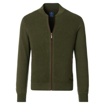 REDMOND Casual Herren Strickjacke Zipper Baumwolle Olivgrün