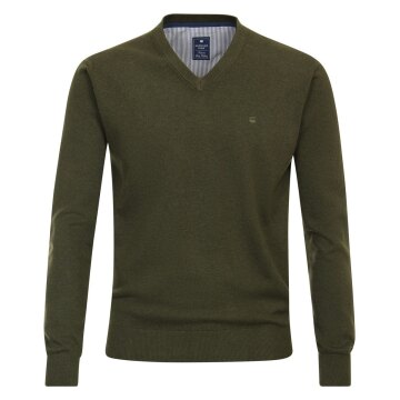 REDMOND Casual Herren Pullover Langarm V-Neck Comfort Olivgrün