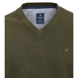 REDMOND Casual Herren Pullover Langarm V-Neck Comfort Olivgrün
