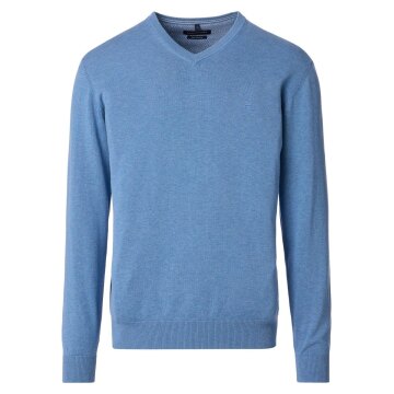 CASAMODA Herren Pullover V-Neck Regular Pima-Baumwolle Himmelblau