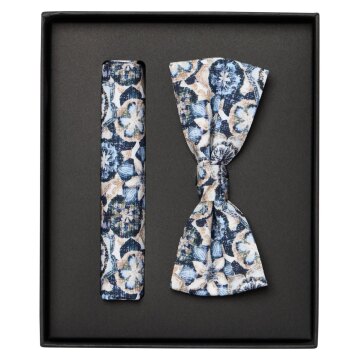 VENTI Herren Fliege mit Einstecktuch Set-2-tlg Blau gemustert