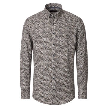 CASAMODA Herren Freizeithemd Langarm Button-Down Braun gemustert