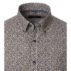 CASAMODA Herren Freizeithemd Langarm Button-Down Braun gemustert