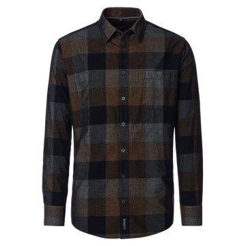 CASAMODA Herren Freizeithemd Langarm Kent Cord Casual Blau kariert
