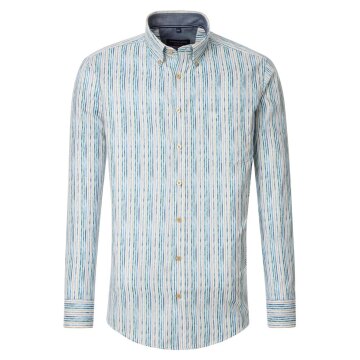 CASAMODA Herren Freizeithemd Langarm Button-Down Casual Petrol gestreift