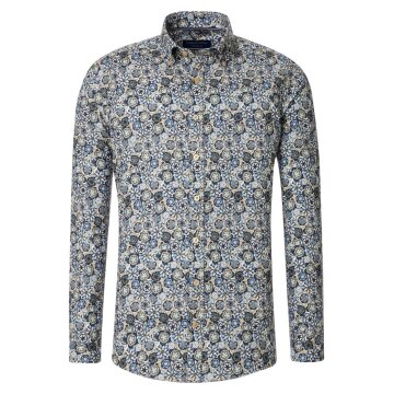 CASAMODA Herren Freizeithemd Langarm Kent Comfort Blau gemustert