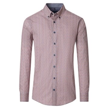 CASAMODA Herren Freizeithemd Langarm Button-Down Comfort Rot gemustert