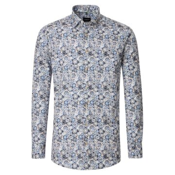VENTI Herren Businesshemd Langarm Kent Modern-Fit Blau gemustert