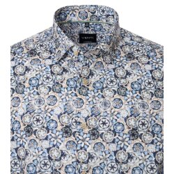 VENTI Herren Businesshemd Langarm Kent Modern-Fit Blau gemustert