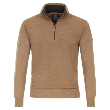 REDMOND Casual Herren Troyer Zipper Comfort Baumwolle Camel