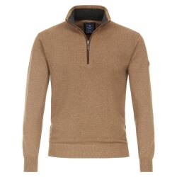 REDMOND Casual Herren Troyer Zipper Comfort Baumwolle Camel