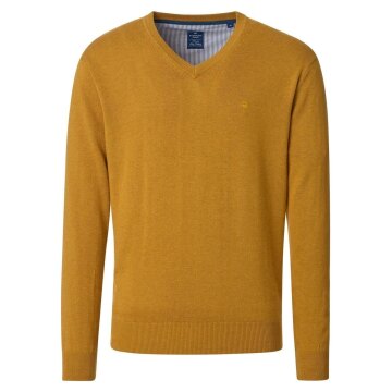 REDMOND Casual Herren Pullover Langarm V-Neck Comfort Senfgelb