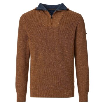 REDMOND Casual Herren Strick-Troyer Zipper Comfort Baumwollmix Braun