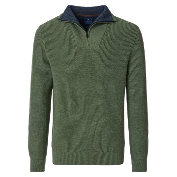 REDMOND Casual Herren Strick-Troyer Zipper Comfort Baumwollmix Grün