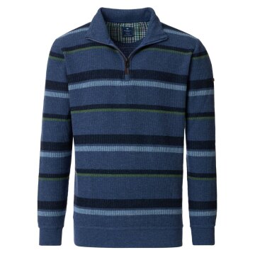 REDMOND Casual Herren Strick-Troyer Zipper Comfort Blau gestreift