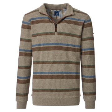 REDMOND Casual Herren Strick-Troyer Zipper Comfort Braun gestreift