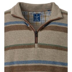 REDMOND Casual Herren Strick-Troyer Zipper Comfort Braun gestreift