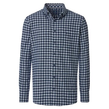 REDMOND Herren Flanellhemd Langarm Button-Down Comfort Blau Karo