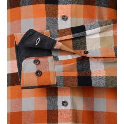 REDMOND Herren Flanellhemd Langarm Kent Modern-Fit Orange Karo