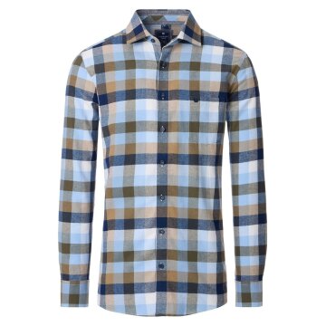 REDMOND Herren Flanellhemd Langarm Kent Modern-Fit Grün Karo