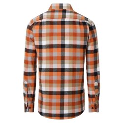 REDMOND Herren Flanellhemd Langarm Kent Comfort Orange Karo