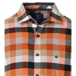 REDMOND Herren Flanellhemd Langarm Kent Comfort Orange Karo