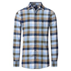 REDMOND Herren Flanellhemd Langarm Kent Comfort Grün...