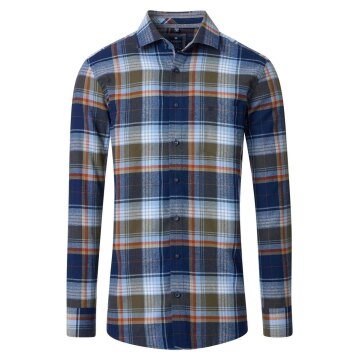 REDMOND Herren Flanellhemd Langarm Kent Modern-Fit Blau Karo