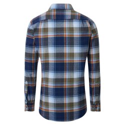 REDMOND Herren Flanellhemd Langarm Kent Modern-Fit Blau Karo