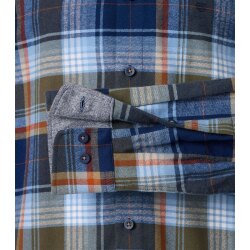 REDMOND Herren Flanellhemd Langarm Kent Modern-Fit Blau Karo