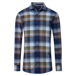 REDMOND Herren Flanellhemd Langarm Kent Comfort Blau Karo