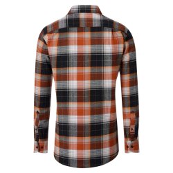 REDMOND Herren Flanellhemd Langarm Kent Comfort Orange Karo