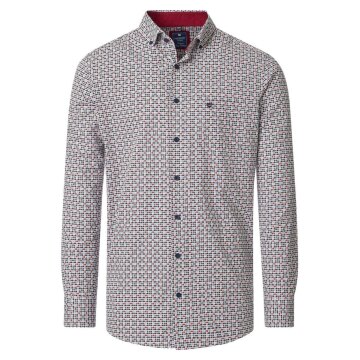 REDMOND Herren Freizeithemd Langarm Button-Down Modern-Fit Rot Print