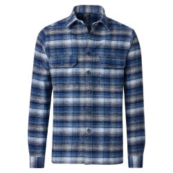 REDMOND Herren Flanellhemd Langarm Kent Comfort Blau Karo