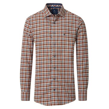 REDMOND Herren Flanellhemd Langarm Kent Comfort-Fit Orange Karo