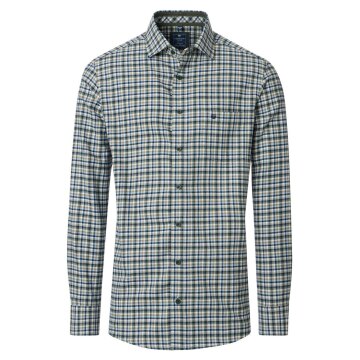 REDMOND Herren Flanellhemd Langarm Kent Comfort Grün Karo