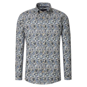 CASAMODA Herren Freizeithemd Langarm Button-Down Blau gemustert