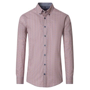 CASAMODA Herren Freizeithemd Langarm Button-Down Rot gemustert