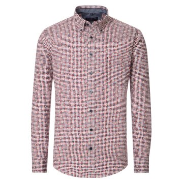 CASAMODA Herren Freizeithemd Langarm Button-Down Rot gemustert