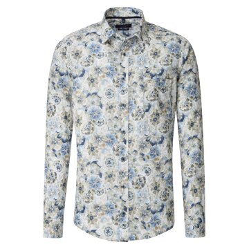 CASAMODA Herren Leinenhemd Langarm Kent Grün Floral gemustert