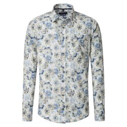 CASAMODA Herren Leinenhemd Langarm Kent Grün Floral...
